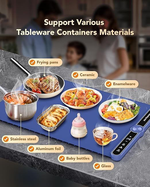 Foldable Food Warming Mat: Keep 8 Dishes Hot for Hours
