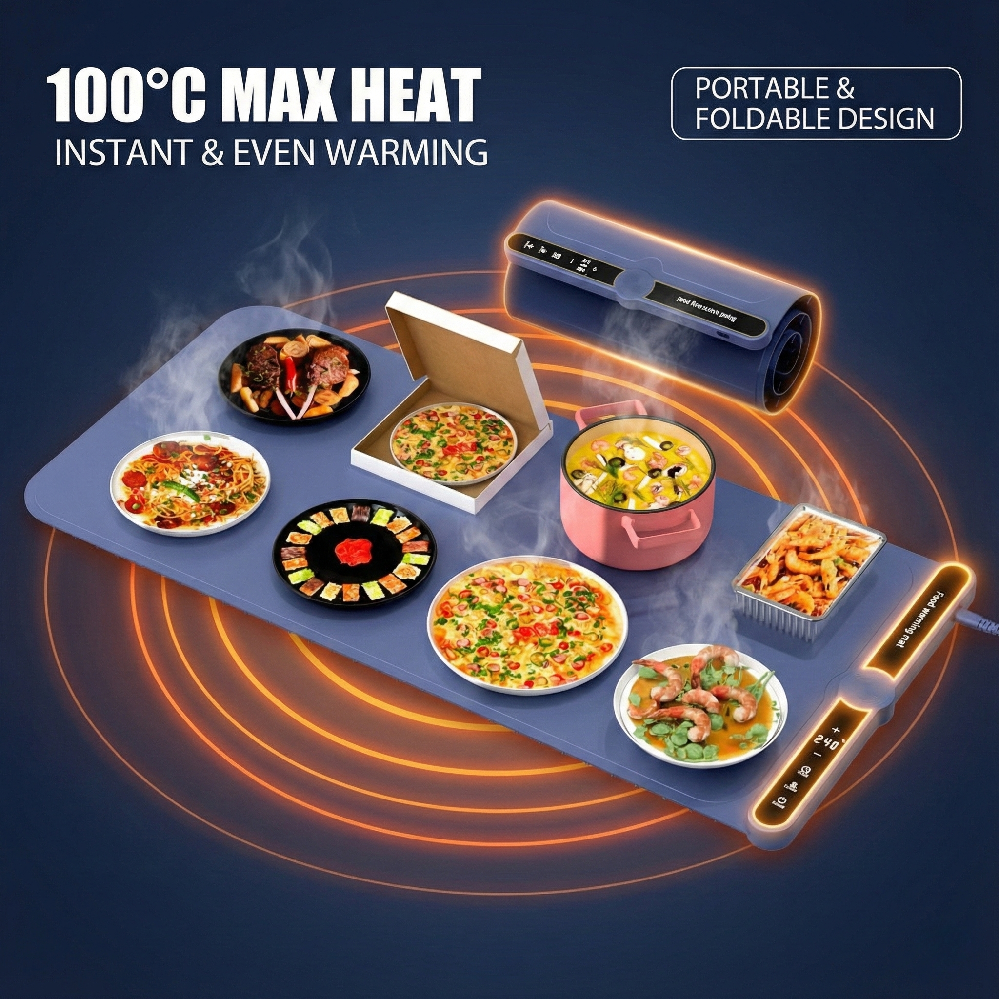 Foldable Food Warming Mat: Keep 8 Dishes Hot for Hours