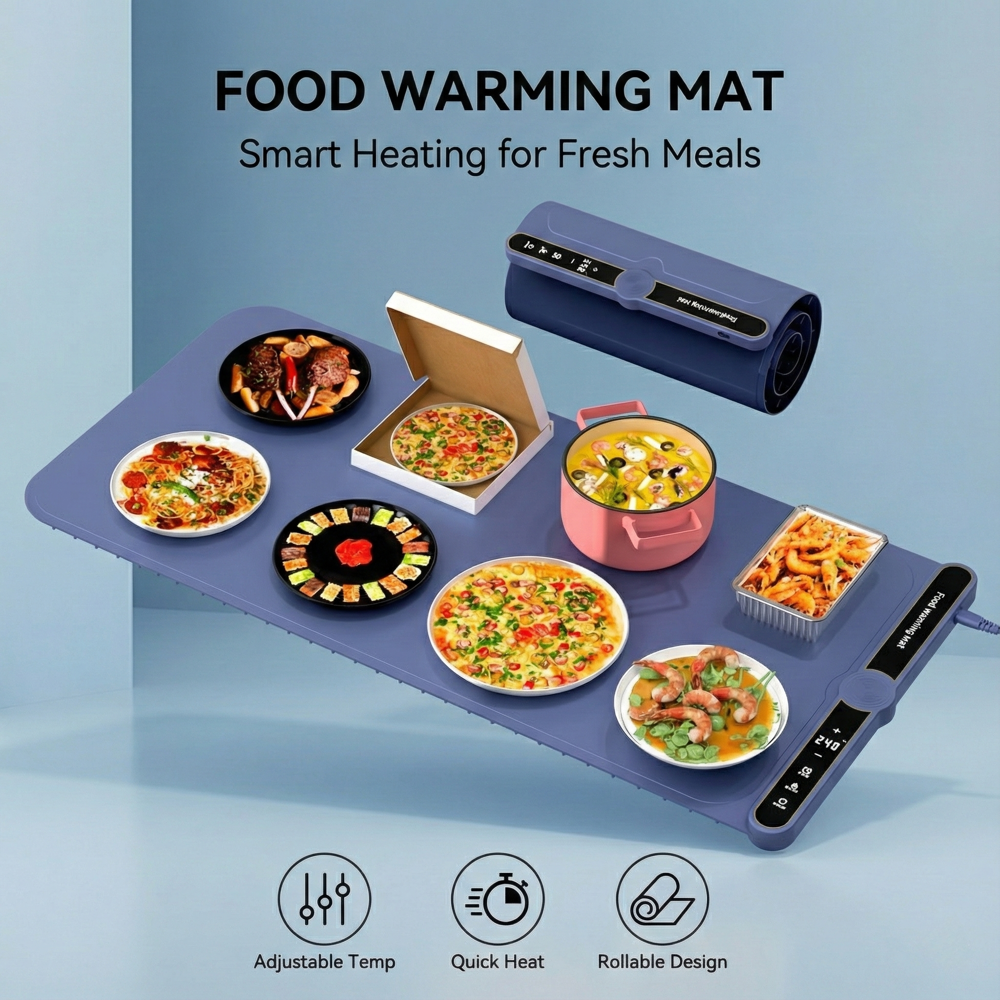 Foldable Food Warming Mat: Keep 8 Dishes Hot for Hours