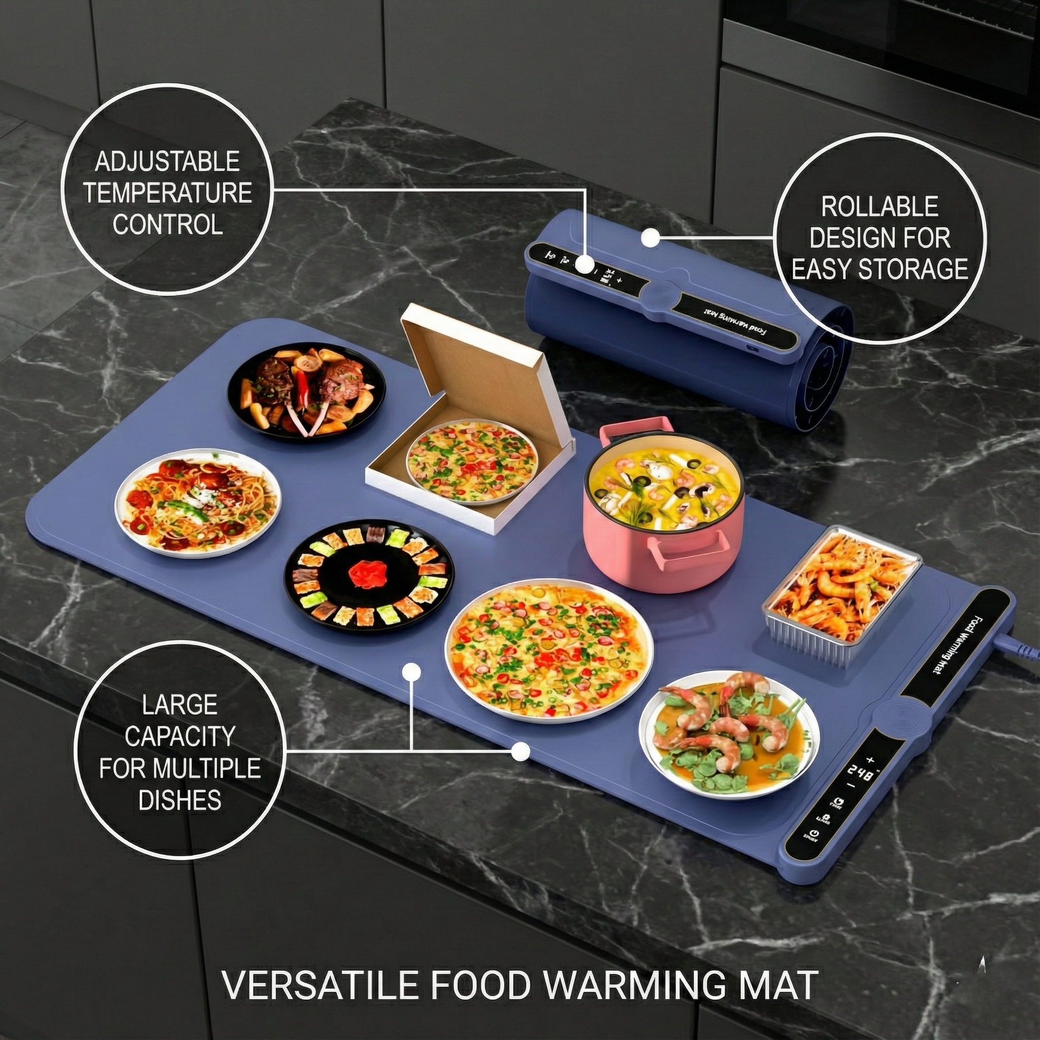 Foldable Food Warming Mat: Keep 8 Dishes Hot for Hours
